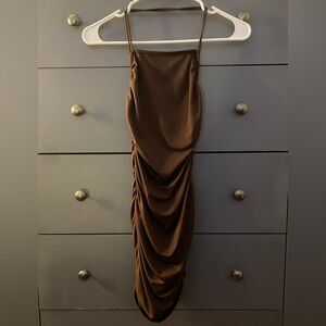 XXS SHEIN Brown Ruched Bodycon Backless Minidress